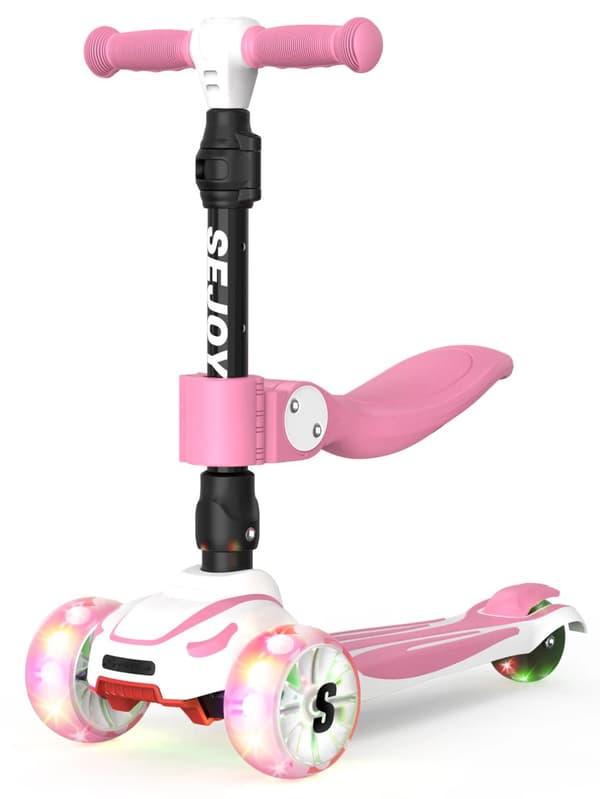 Kid Kick Scooter, LED Blinkande Hjul, Höjdjusterbar,Rosa