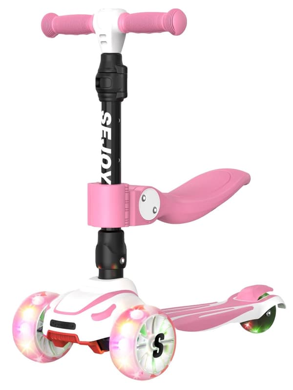 Kid Kick Scooter, LED Blinkande Hjul, Höjdjusterbar,Rosa