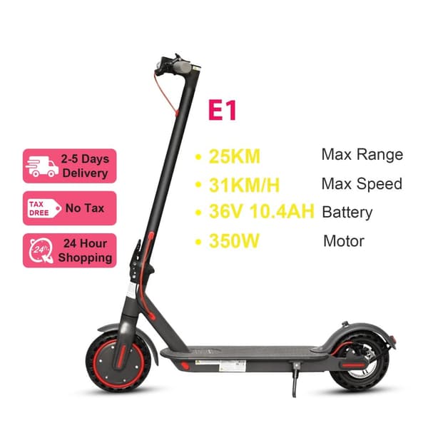 Elektrisk sparkcykel, 350W motor, 31KM/H hastighet, 20-35KM räckvidd,E1 (25 km räckvidd)
