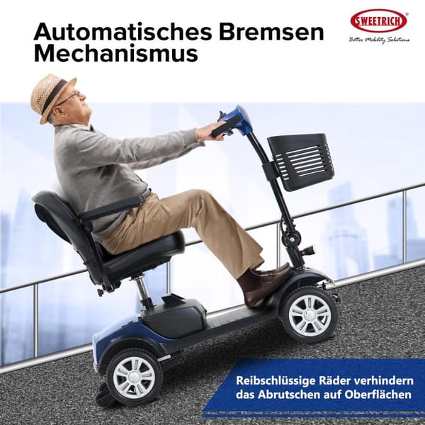 300W Fyrhjulig elrullstol för seniorer – Kompakt, blå, utomhusbruk – Mobilitetsskoter, Elscooter för äldre, Senior skoter, Elfordon för äldre