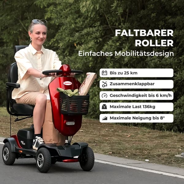 MAX PLUS Elrullstol för äldre – Mobilitetsskoter, Elscooter för äldre, Senior skoter, Elfordon för äldre, Rörlighetshjälpmedel, 4-hjulig elskoter