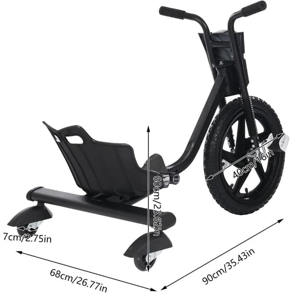 Drift-scooter, 16 tuuman renkaat, säädettävä istuin, mekaaniset levyjarrut,musta