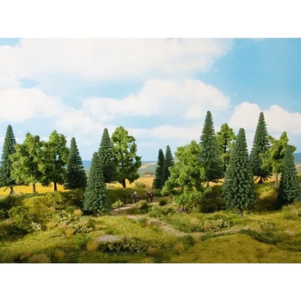 Trädsortiment - NOCH - Blandskog - Naturfärger - 6 st Grön