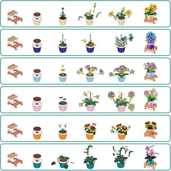 Byggsats - ZURU - Trädgårdskrukväxter - 233 delar max - 6 designer - Kruka och stativ ingår