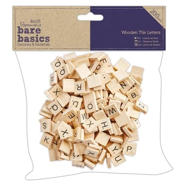 Papermania Set med 200 bokstäver med ljusa träplattor - PMA 174624