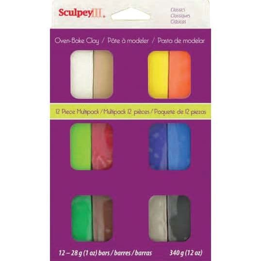 Polymerlera - Sculpey - Assortiment 12 färger - Ugnsbakning - Giftfri - Mjuk