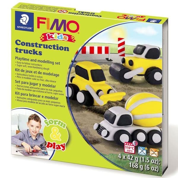 Modellering - FIMO - Barn Bygglastbil - Grön - 4 stycken 42g - Härdande i ugn