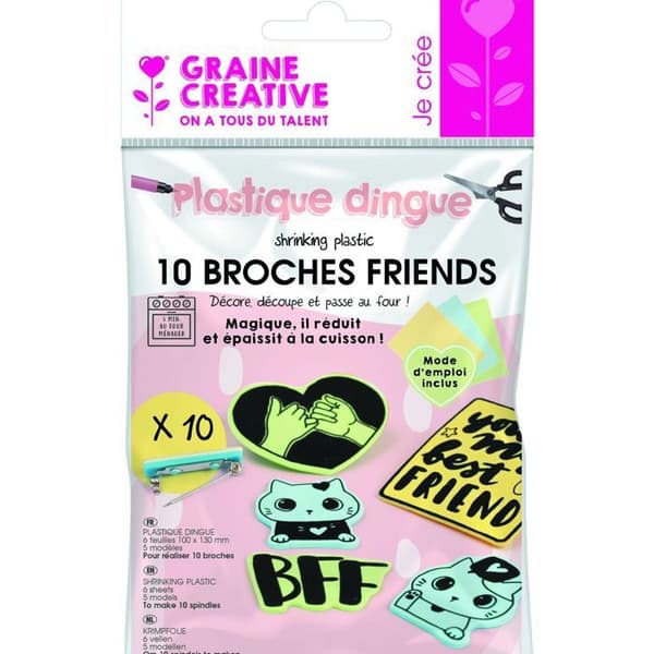 Mini Kit DIY - Bästa vän - 10 broscher - Galet plast - Enkel skapelse - Garanterad nöje