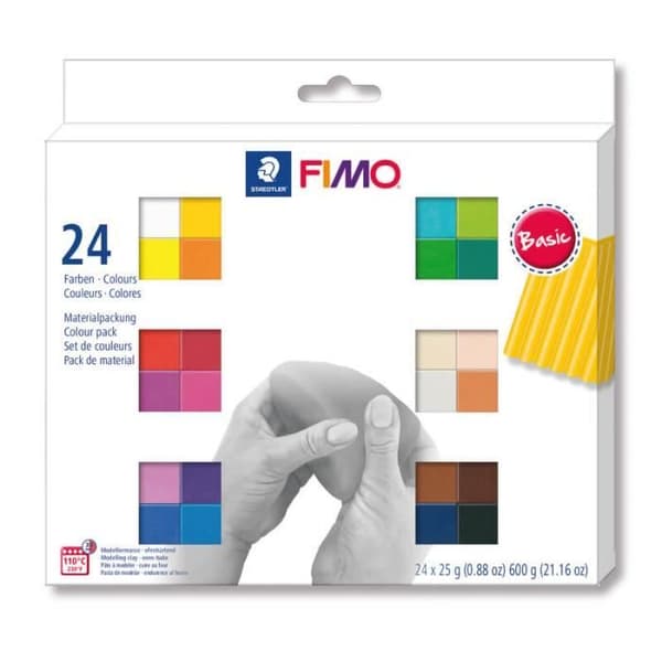 Pate Fimo - Mjuk - 24 halvlimpor - Grundfärger - 26g
