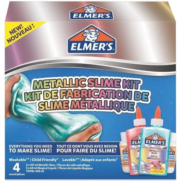 ELMER'S Metallic Slime Making Kit, 2 flaskor metalliskt lim (147 ml), 2 flaskor magiskt lim (68 ml)
