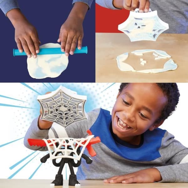Play-Doh Spider-Man, Slash Attack-set med 2 flexibla figurer, 7 tillbehör och modelllera, 4 år, Marvel