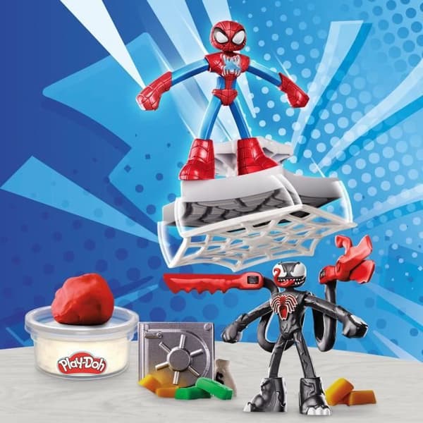 Play-Doh Spider-Man, Slash Attack-set med 2 flexibla figurer, 7 tillbehör och modelllera, 4 år, Marvel