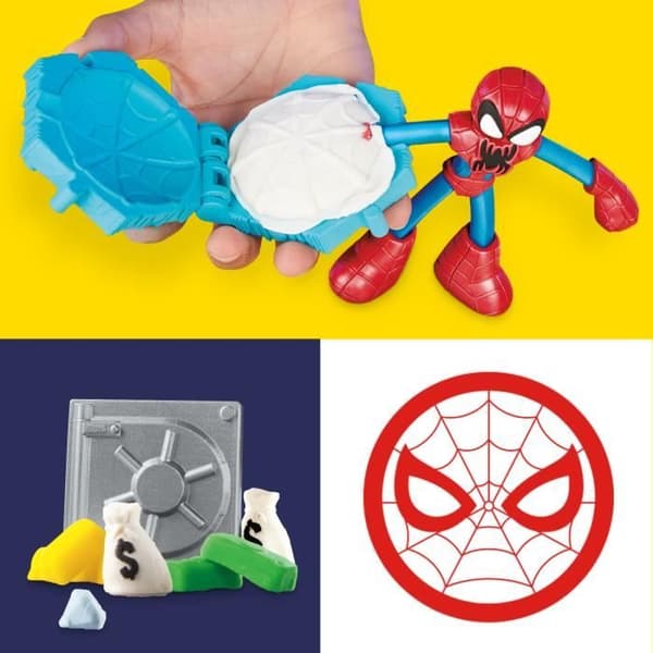 Play-Doh Spider-Man, Slash Attack-set med 2 flexibla figurer, 7 tillbehör och modelllera, 4 år, Marvel