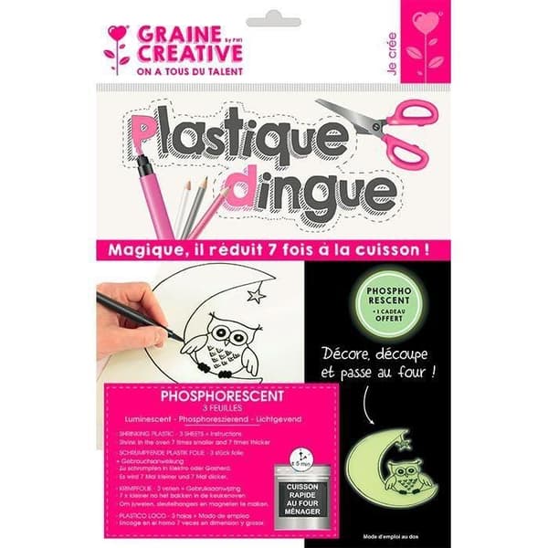 Galna Plastark - GRAINE CREATIVE - 26x20 cm - Fosforescerande - Set om 3 - DIY