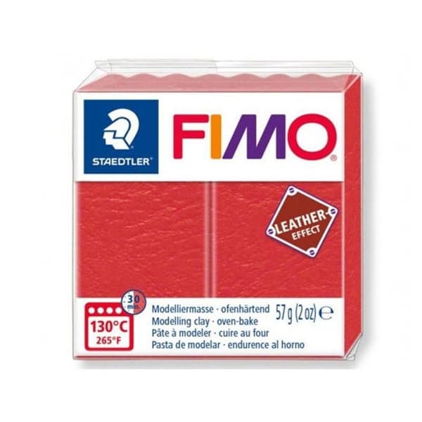 Polymerlera - Fimo - Lädereffekt - Röd - 57gr - Lädereffekt
