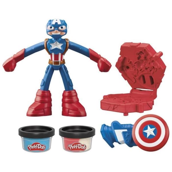 Play-Doh Captain America, Stamper Shield-set med flexibel figur, tillbehör och modelllera, från 4 år, Marvel