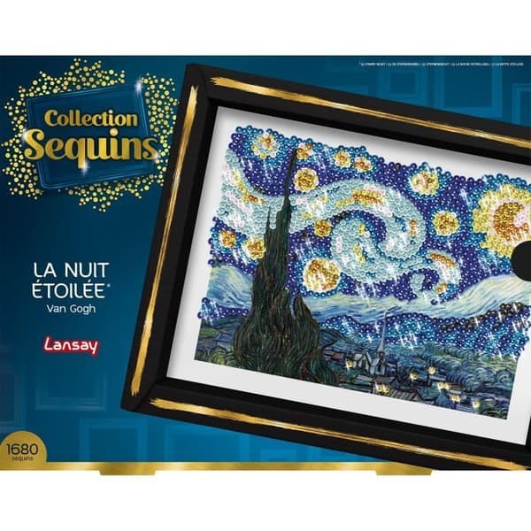 Kreativt fritidspaket - LANSAY - Kollektion av paljetter - Den stjärnklara natten - Van Gogh - Från 14 år