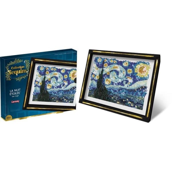Kreativt fritidspaket - LANSAY - Kollektion av paljetter - Den stjärnklara natten - Van Gogh - Från 14 år