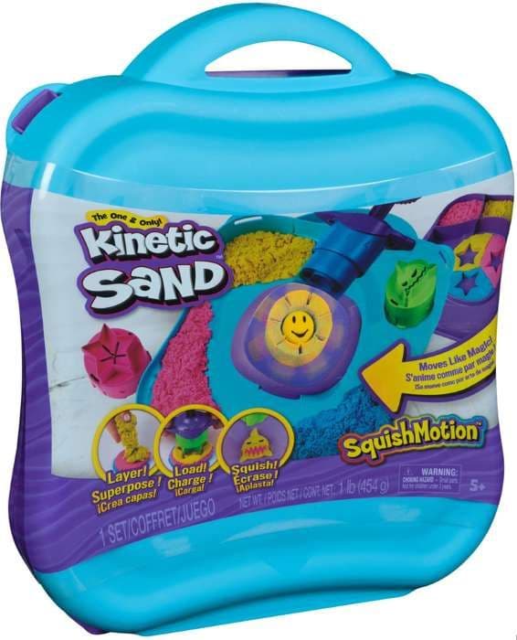 Plast Kinetic Sand set Squish Motion resväska 3 sandar + tillbehör