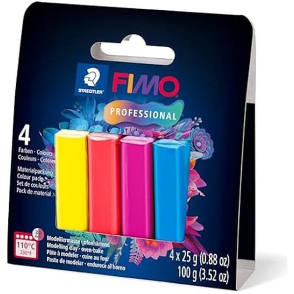 STAEDTLER Polymerlera FIMO Professional – Ugnsbakad lera – Startkit – 4 assorterade basfärger –