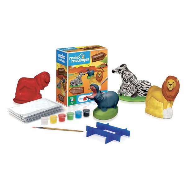 Kreativt kit - MAKO MOULAGES - Destination Savane - Lejon, Hippopotamus, Zebra - Brun, Blå - 5 år och äldre