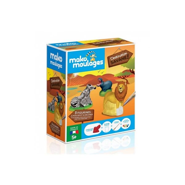 Kreativt kit - MAKO MOULAGES - Destination Savane - Lejon, Hippopotamus, Zebra - Brun, Blå - 5 år och äldre