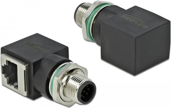 DeLOCK - Netværksadapter - 8-benet M12 (M) lige til RJ-45 (F) vinklet - CAT 6a - sort (66315)