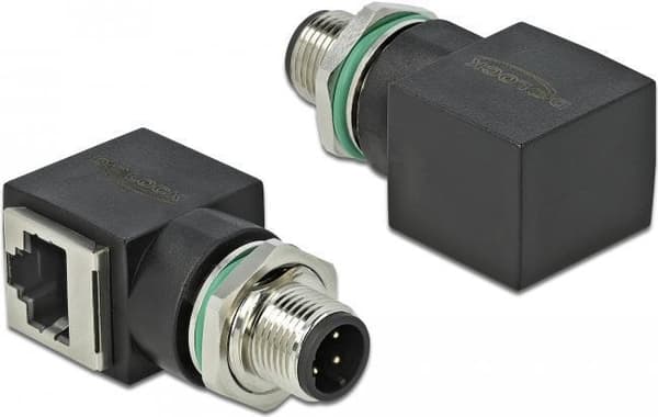DeLOCK - Netværksadapter - M12 (4-benet) (M) lige til RJ-45 (W) vinklet - CAT 5e - sort (66313)