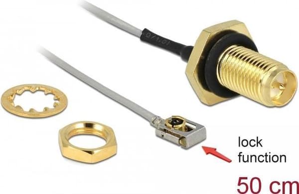 DeLOCK - Antennekabel - RP-SMA (W) Skot til MHF I LK (M) - 50cm - Coax - Grå, Sort (89927)