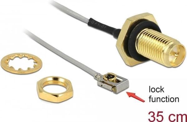 DeLOCK - Antennekabel - RP-SMA (W) Skot til MHF I LK (M) - 35cm - Coax - Grå, Sort (90292)