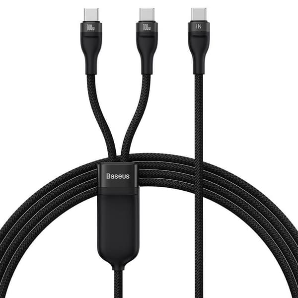 Baseus Universal Cable, Flash Series II 2-in-1 Fast Charging Cable (Type-C to Type-C + Type-C) 100W, 1.5m, Black (CASS060001)