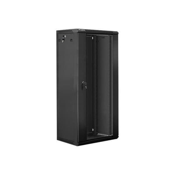 Lanberg 27U 19" väggställsskåp svart RAL 9004 - låsbar, ventilerad, med dörr i härdat glas