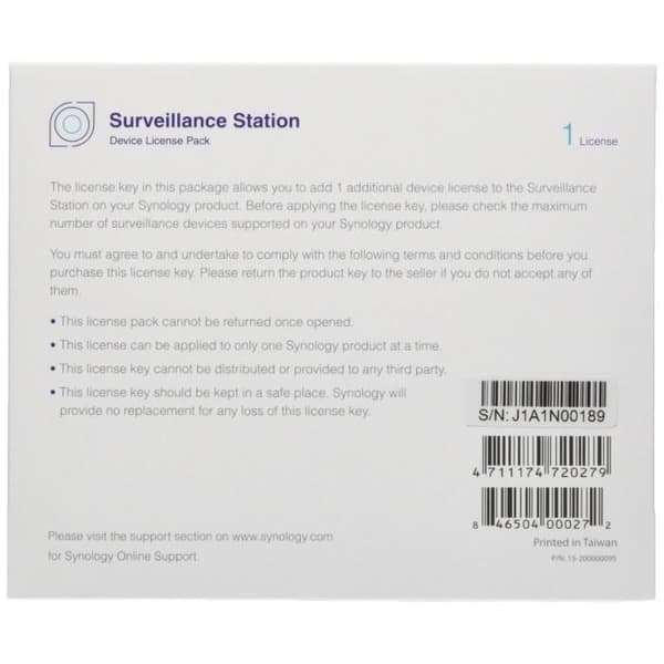 SYNOLOGY Pack 1 licens för ytterligare kamera på övervakningsstation