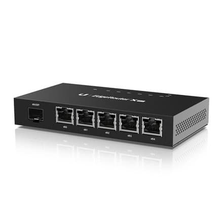 ROUTER Ubiquiti EdgeRouter , wired, port LAN 10/100/1000 x 4, port WAN 10/100/1000 x 1, "ER-X-SFP" (timbru verde 0.8 lei) Sort