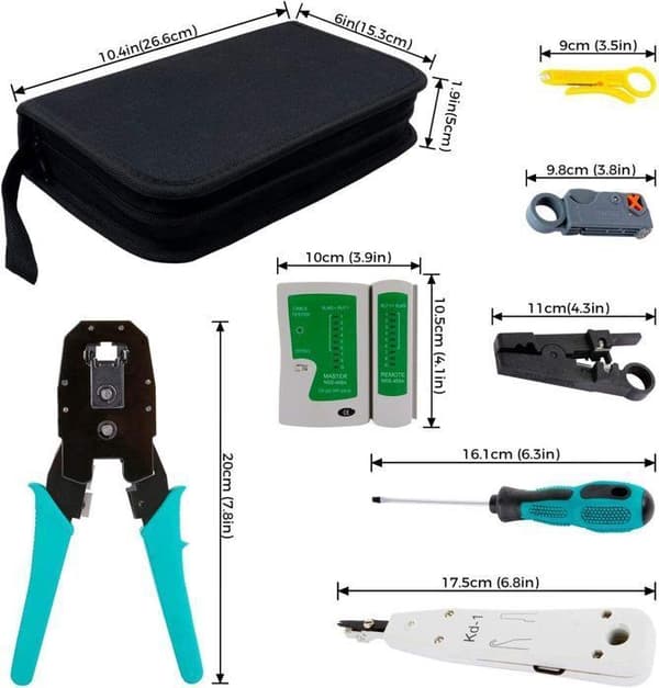 Nätverkskabel Nätverkstestare - 12-delad nätverksverktygssats - för installation och reparation av datorer och Ethernet-kablar