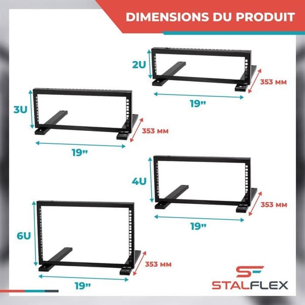 Nätverksserver Stalflex - STR19-3U-B - RACKSTÖD