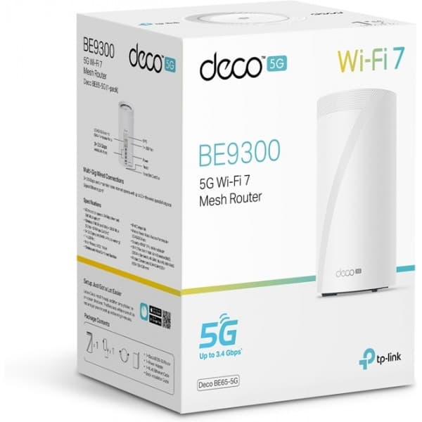 TP-LINK Deco BE65-5G Tri-Band 5G/4G/3G-modem och WiFi 7-basstation