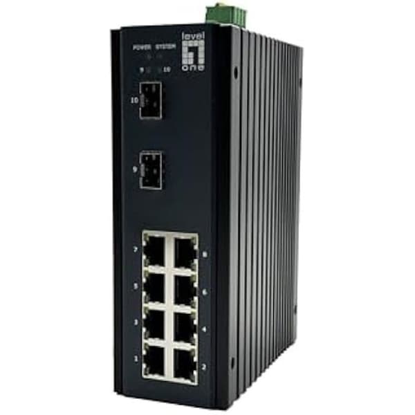 Industriell switch - LEVELONE - IGU-1071 - 10 port L2 Plus - -40 °C till 75 °C - DIN-skena Svart