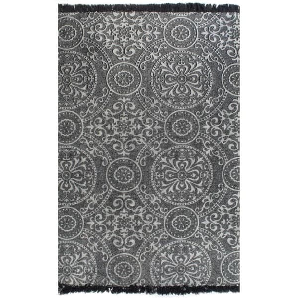 vidaXL Gulvsteppe kilim-vevet bomull med mønster 120x180 cm grå