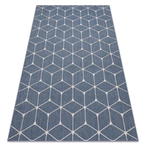 Matta FLAT 48721/591 SISAL - 3d kub blå, 140x200 cm