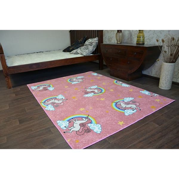 Inbyggd matta för barn UNICORN rosa, 300x300 cm