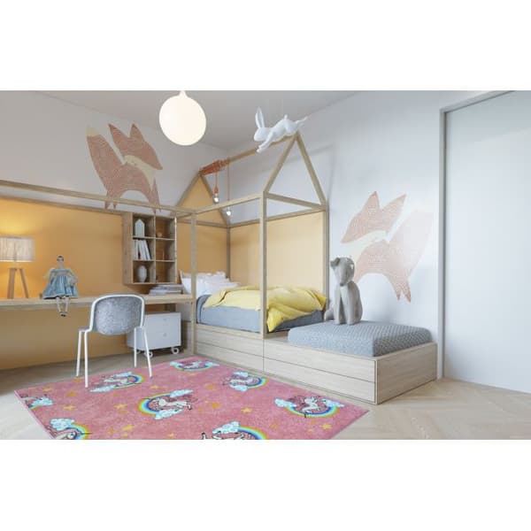 Inbyggd matta för barn UNICORN rosa, 300x300 cm