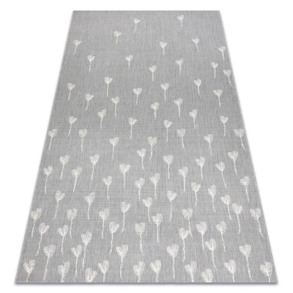 Sisaltæppe SISAL FLAT 48779/637 Blomster grå fløde , 160x230 cm