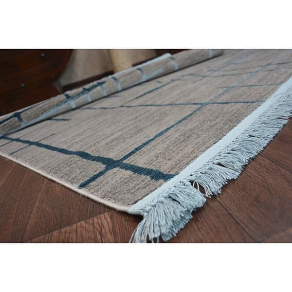 Matta ACRYLIC MANYAS 191AA Grey/Blå fringe, 80x150 cm