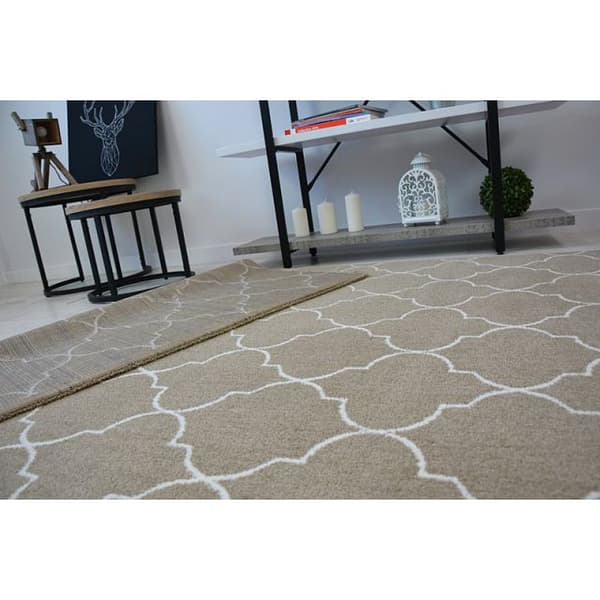 Tæppe SENSE Micro 81220 MAROKKANSK KLØVER beige/hvid TRELLIS, 80x150 cm