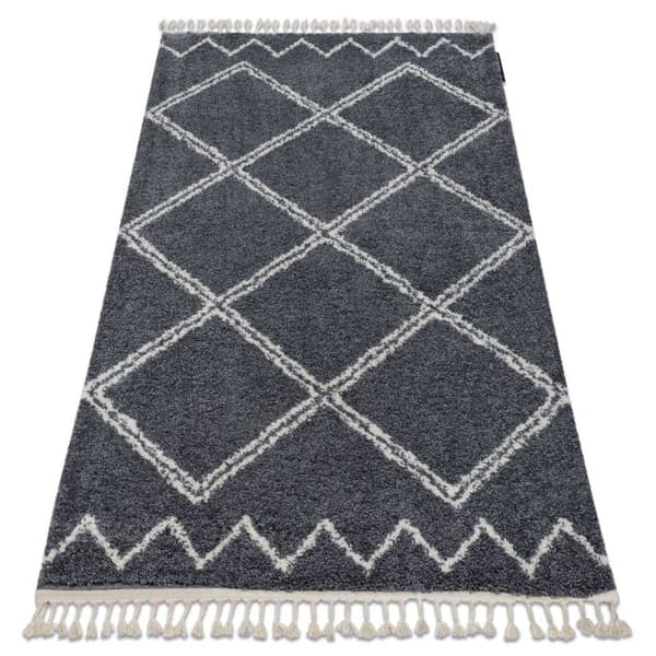 Tæppe BERBER ASILA B5970 grå / hvid kvaster berberi Marokkansk shaggy, 80x150 cm