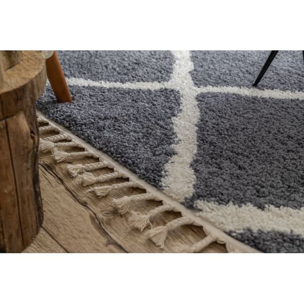 Matta BERBER CROSS B5950 grå / vit Fringe Berber marockansk shaggy, 160x220 cm
