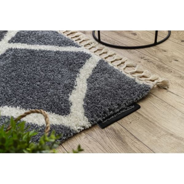 Matta BERBER CROSS B5950 grå / vit Fringe Berber marockansk shaggy, 160x220 cm