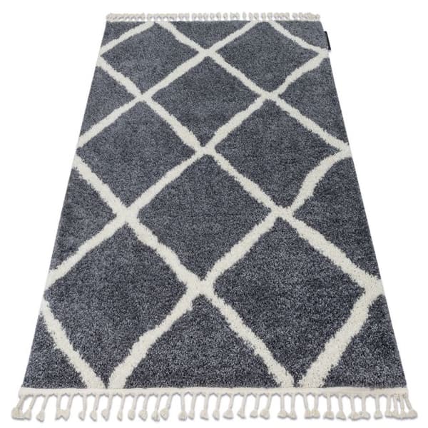 Tæppe BERBER CROSS B5950 grå / hvid kvaster berberi Marokkansk shaggy, 240x330 cm
