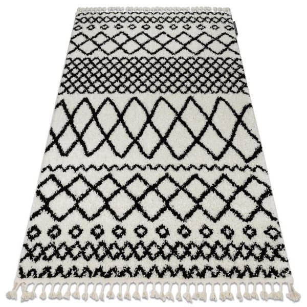 Tæppe BERBER SAFI N9040 hvid / sort kvaster berberi Marokkansk shaggy, 140x190 cm